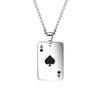 Spielkarten Pik-Ass Halskette für Männer Edelstahl Chirurgisch Schwarz Silber Herz Rechteckige Platte Anhänger Lange Pulloverkette Cool Party