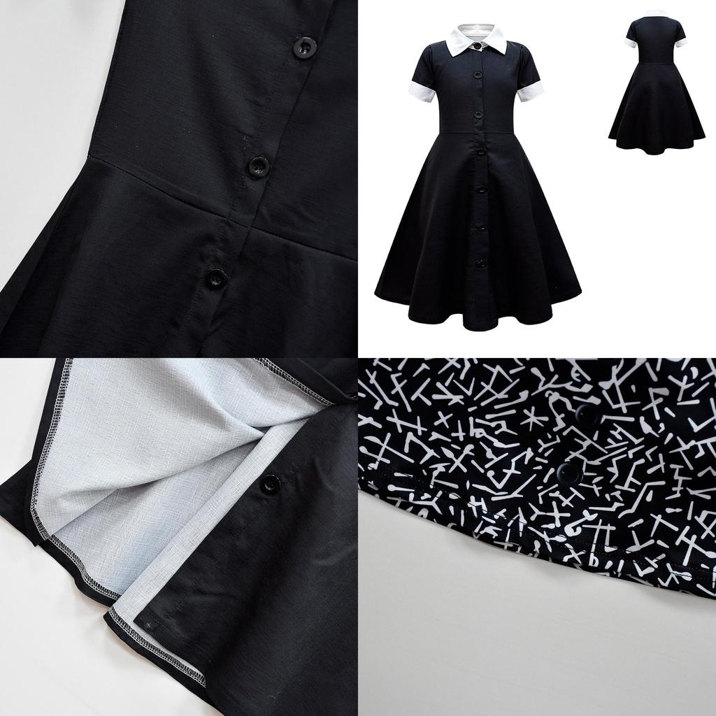 Addams Family Wednesday Cosplay Kostüm-Luxuriöses Schwarzes Kleid für Halloween Weihnachtsfeier