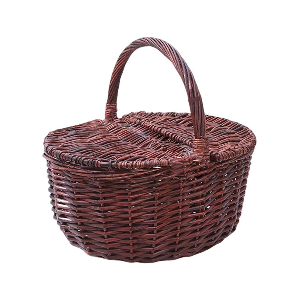 Brown White Handhold Weaving Basket Oval Braided Basket Basket with Handle  Vegetables Fruit