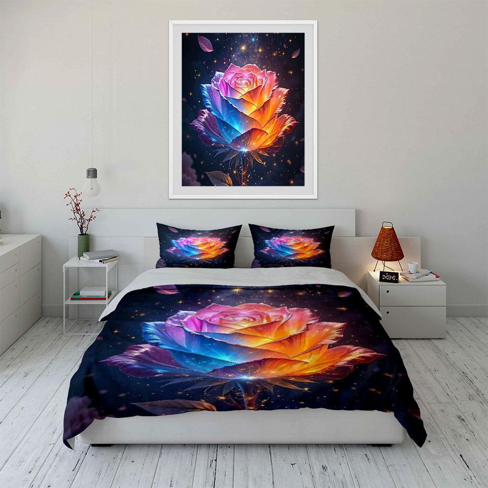 Colorful Rose Decor Set Soft Comfortable Duvet Cover Bedding Set Included 1*Duvet Cover & 2*Pillowcases, Gift