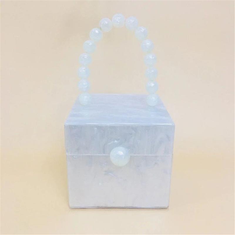 

Luxury Brand Women Wallet Solid Pearl White Acrylic Evening Bag Beaded Square Handbag With Top Handle Bags Designer Clutch Purse Mini(Max Length 20cm) белый