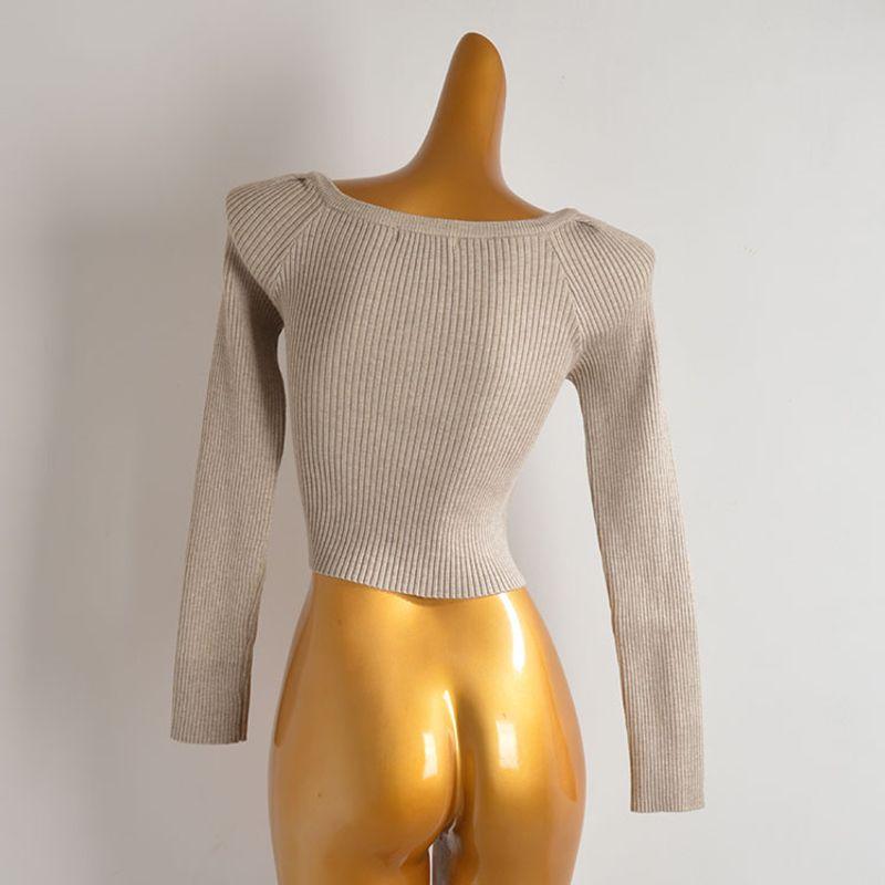 Fall and Winter New V-neck Asymmetrical Cross Sexy Knitwear Women's Silm Short Crop Top Bottoming Shirt Long Sleeves Tops