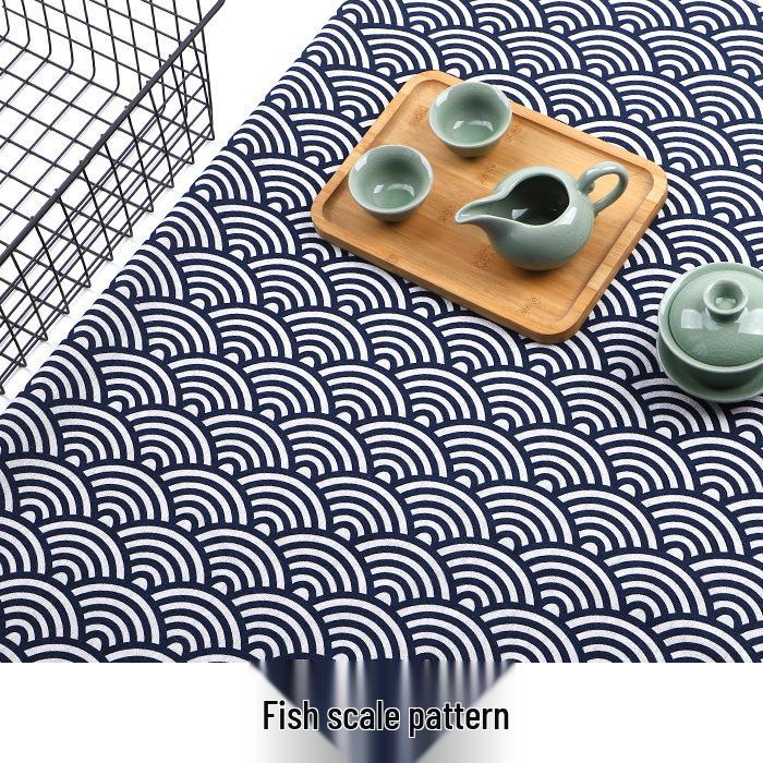 Japanese Ethnic Geometric Wave Print Cotton Linen Fabric for Sofa Cushions & Tablecloths