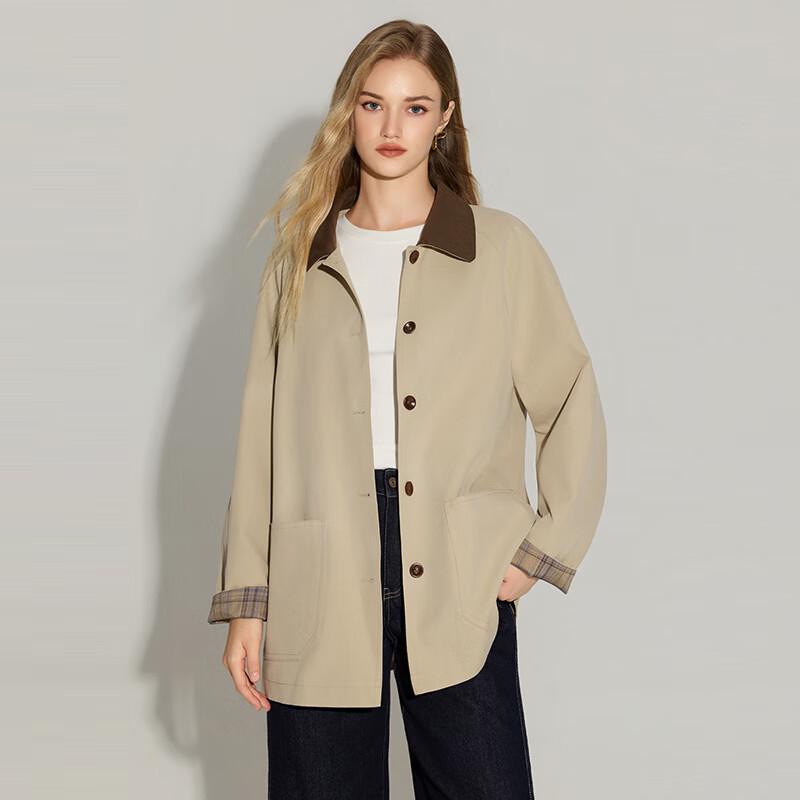 TaTu Women's Autumn/Winter Color-Block Loose Lapel Mid-Length Trench Coat