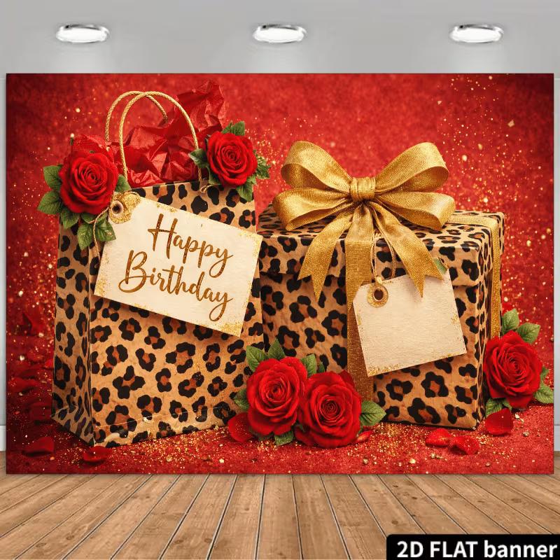 

2D Glam Leopard Print Birthday Backdrop with Roses Photography 47.2x31.5inch/120*80cm