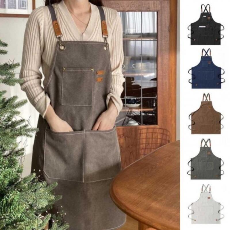 Premium Canvas Apron Cafe Workshop Denim Apron gray