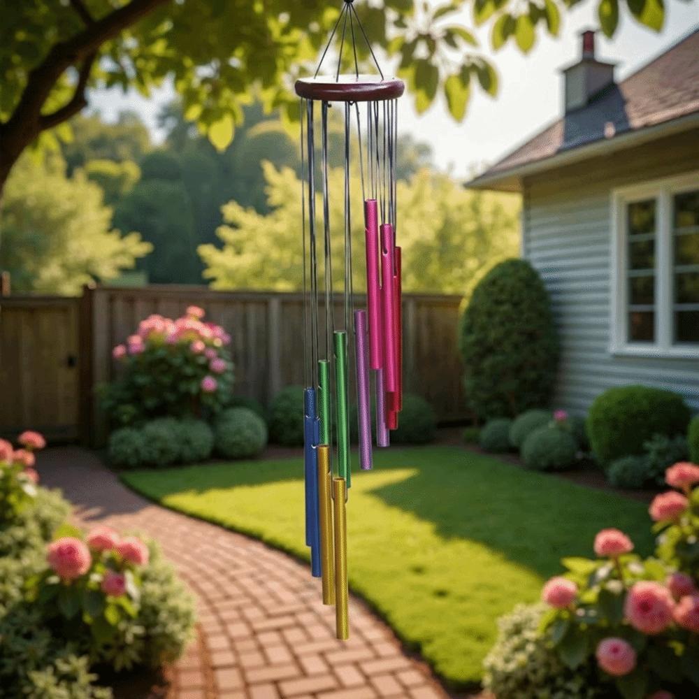 Colorful Outdoor Wind Chimes Hollow Metal Tubes 12 Tubes Aluminum Tube Wind Chime With Hook Hanging Wind Chimes