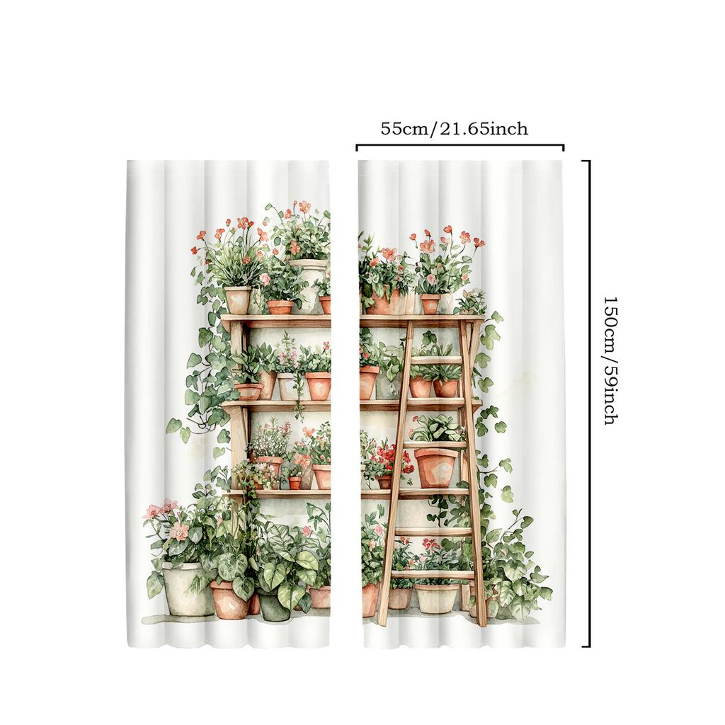 2pcs Flower Plant Kitchen Curtains   Green Leaf Cafe Short Window Drapes for Laundry & Dining Room Decorative curtains
