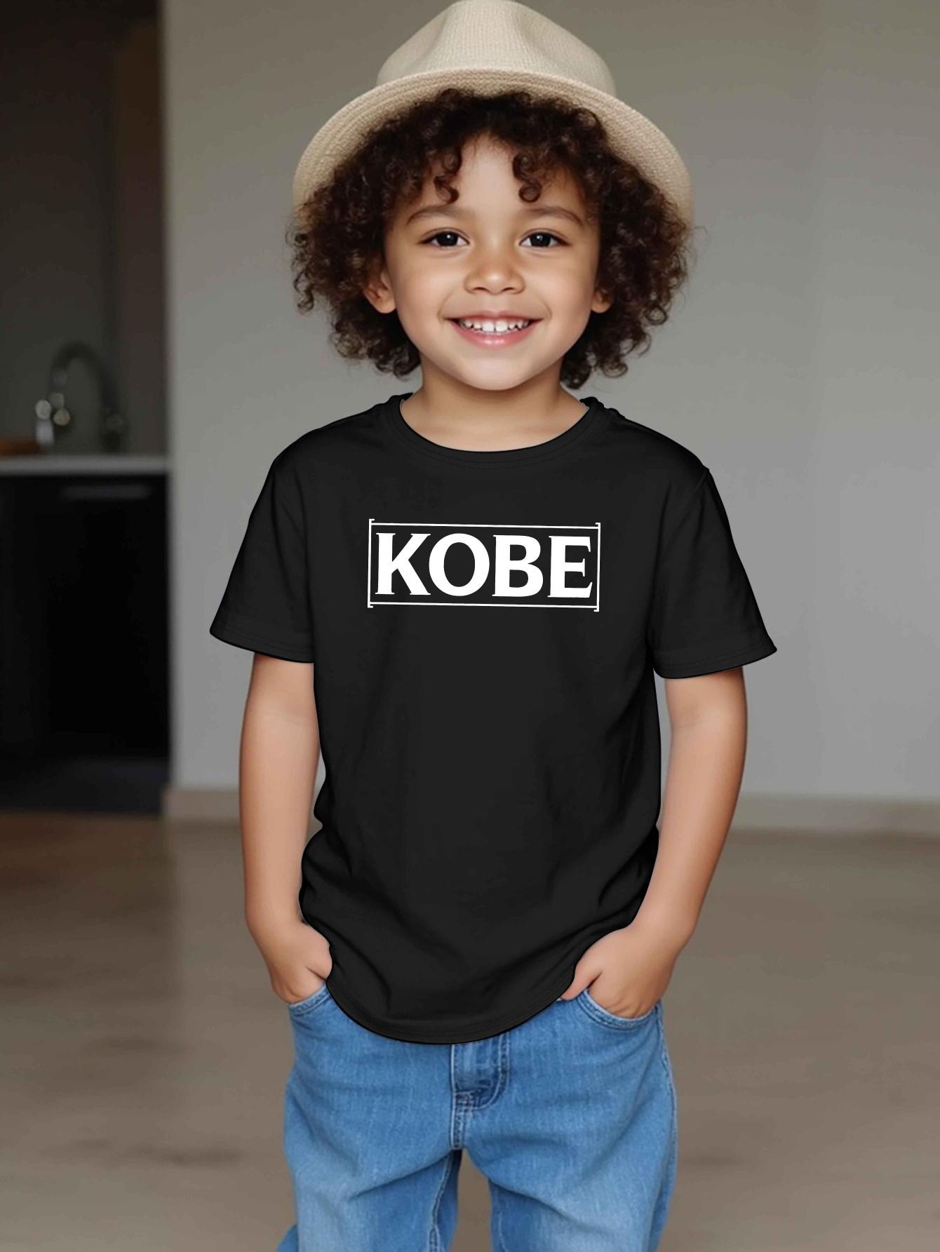 

European size Boy s round-neck short-sleeved T-shirt with Kobe pattern print 98cm чёрный