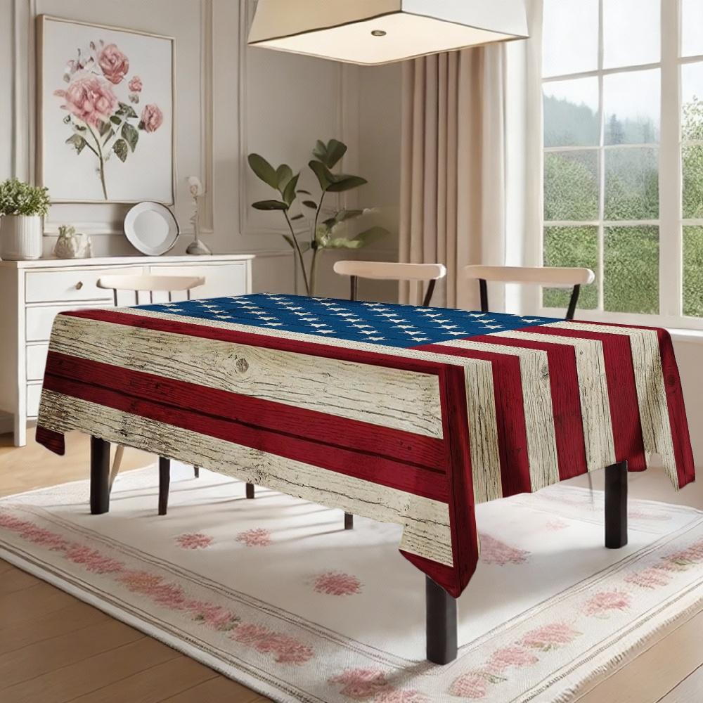 American Flag Wood Texture Rectangle Tablecloth for Table Decor Kitchen Dining Waterproof Reusable Tablecloth for Table Wedding