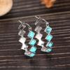 Retro Boho Geometric Zigzag Turquoise-Tone Hoop Earrings