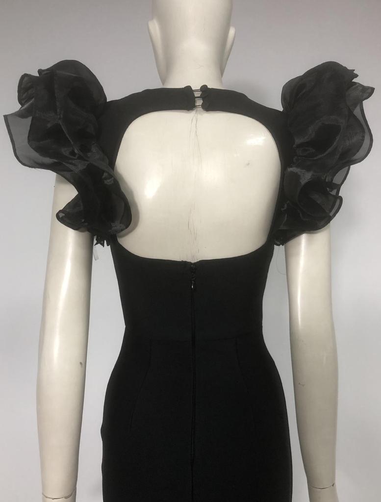 Women's Elegant Mesh Ruffle Sleeve Backless Bodycon Dress