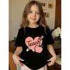 European sizes Cute Heart and Plaid Apple Print Summer T-shirt for Girls | Casual Crew Neck, Regular Fit, Perfect for Outings