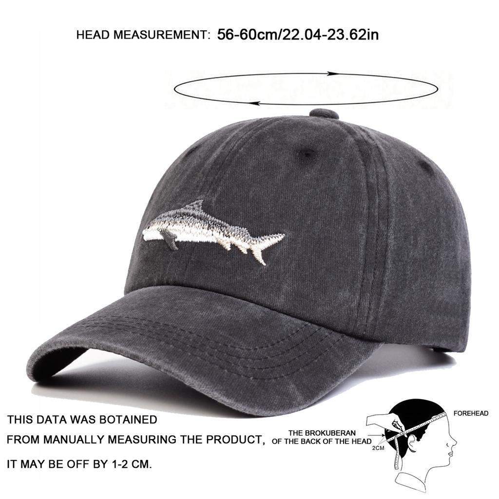 Unisex Shark Embroidery Wash Baseball Cap Spring and Autumn Outdoor Adjustable Sunscreen Hat
