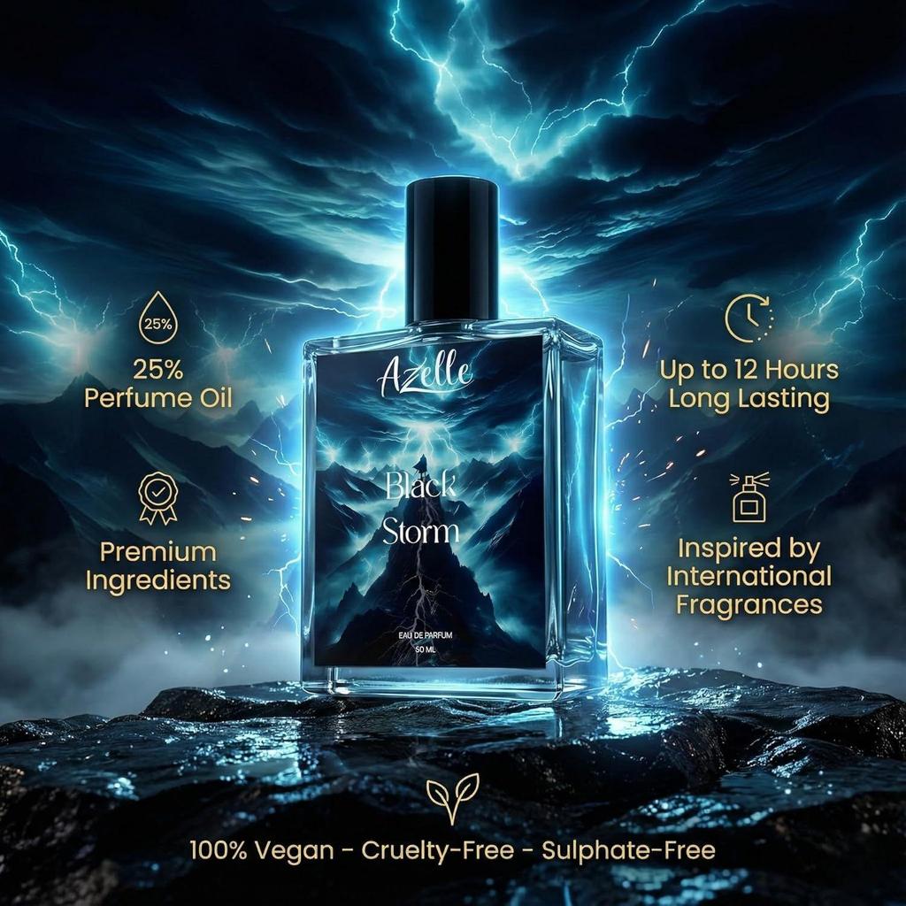 Black Storm Long Lasting Eau de Parfum for Men | Premium Woody Spicy Citrus Musk Fragrance | Strong Masculine Scent for Daily, Office