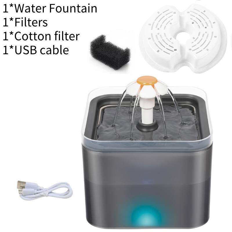 Water 2l Cat Fountain Pet Dog Led Drinking Bowl Automatic Dispenser Shape Cube