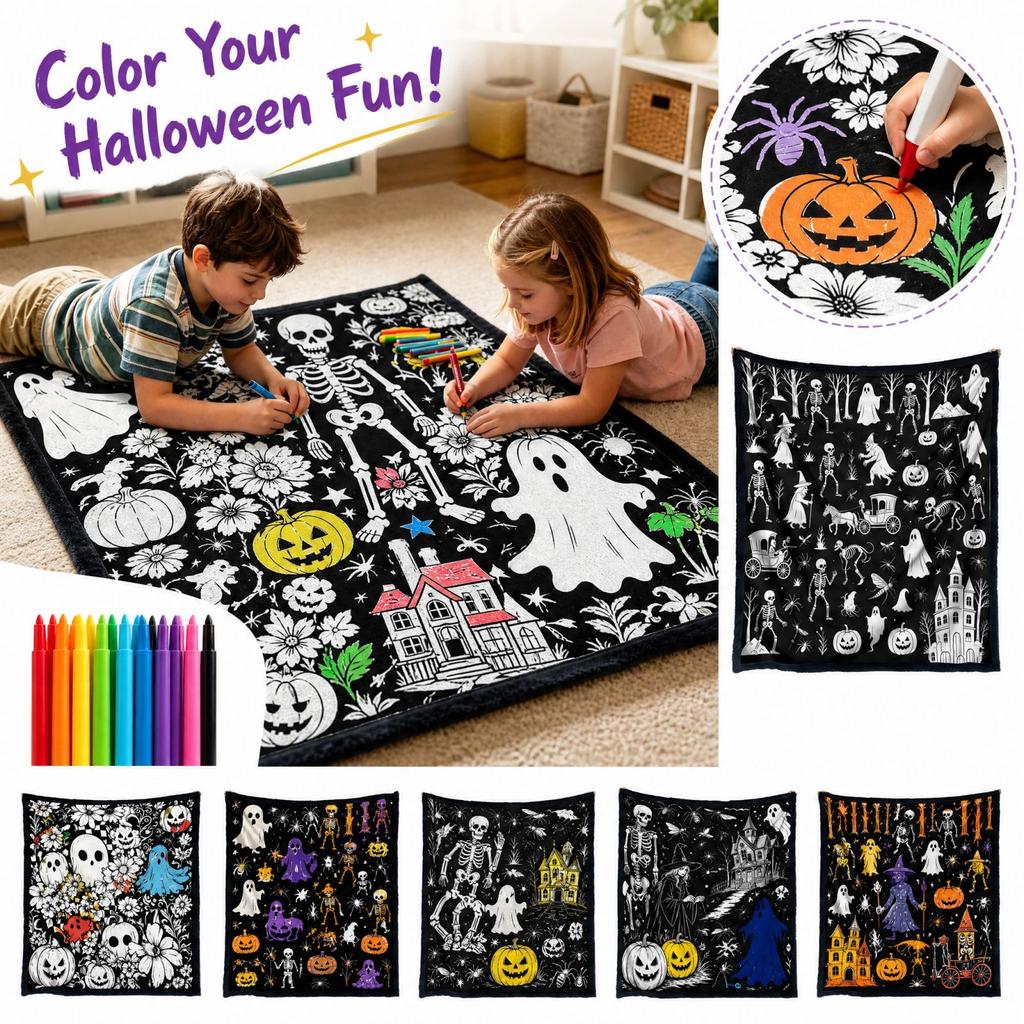 Kids Halloween Coloring Doodle with Markers, Large 70 Cm Drawing for Toddlers, Family Activity Pad