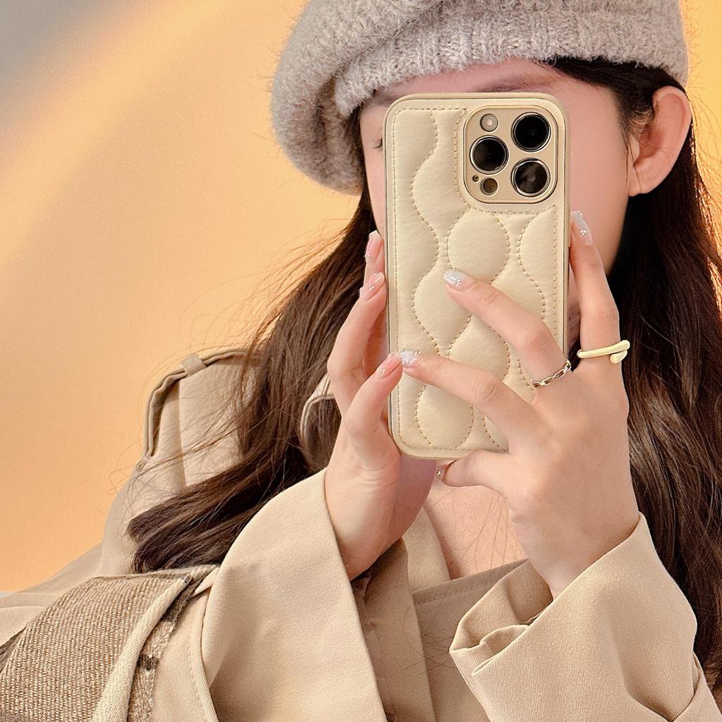 Leather Down Jacket Phone Case for Apple 15, Compatible with 14 Pro Max, Internet Celebrity 13, and XR - Drop-Proof Protection