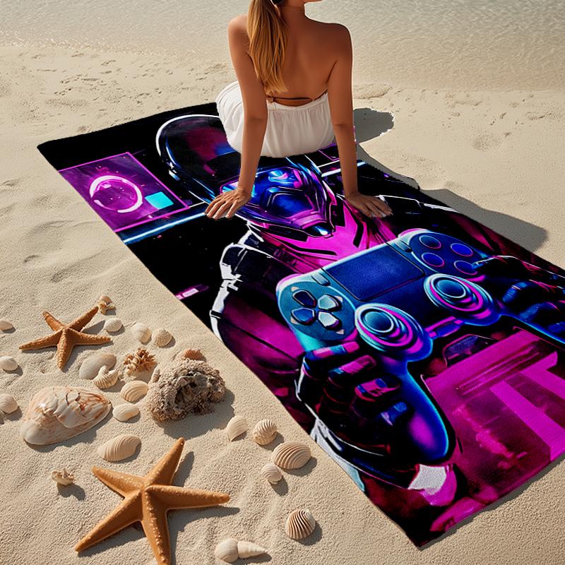 Cyberpunk Gaming Neon Beach Towel, Super Soft Microfiber, Gift for Her/Him, Birthday, for Pool, Beach, Travel, Home Decor Fan gifts