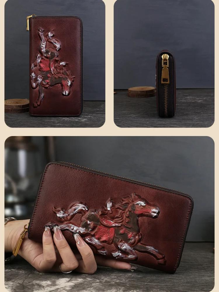 Johnature Genuine Leather Long Wallet Vintage Large Capacity Multi Card Animal Pattern Hand Purse