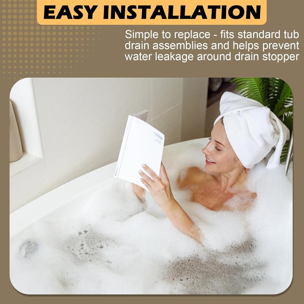 Bathtub Drain Stopper Gasket, Black Rubber, 2-1/16 X 1 X 1/4 Inch, Tip-Toe Style, 2 Pack