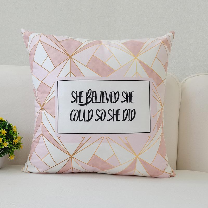 45x45cm Warm Pink Geometric Cushion Cover Pineapple Letter Simple Pillow Cover Ins Printing Poster Sofa Office Home Decoration