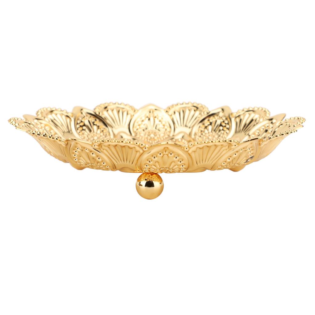 Turkish Serving Tray Round Flower Shape Retro Embossed Pattern Elegant Exquisite Metal Coffee Tea Serving Tray 14cm