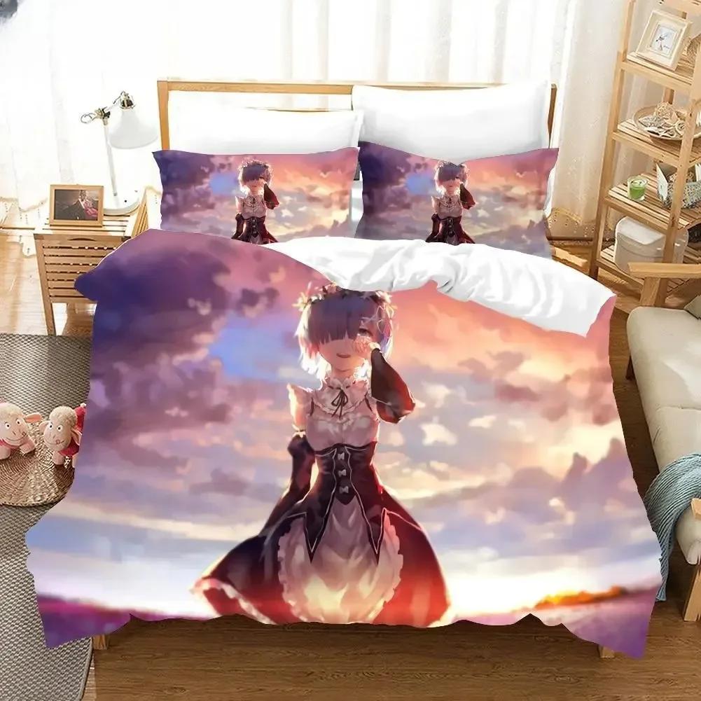 3D Print Cartoons Rem Ram Bedding Set Life In a Different World from Zero Duvet Cover Linen Sheet Quilt Comforter Bed Bedclothes