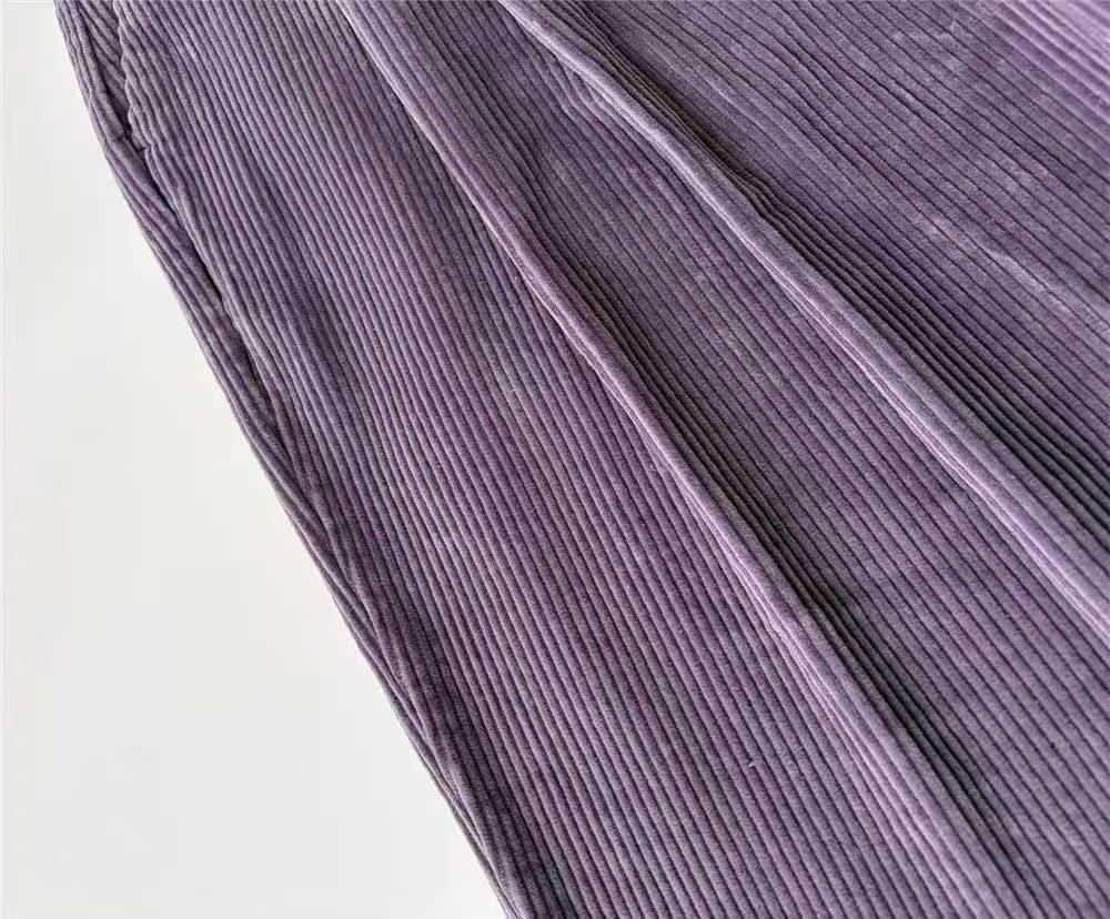 Yang Caiyu Inspired Lavender Corduroy High-Waisted Wide-Leg Pants - Autumn/Winter Retro French Style
