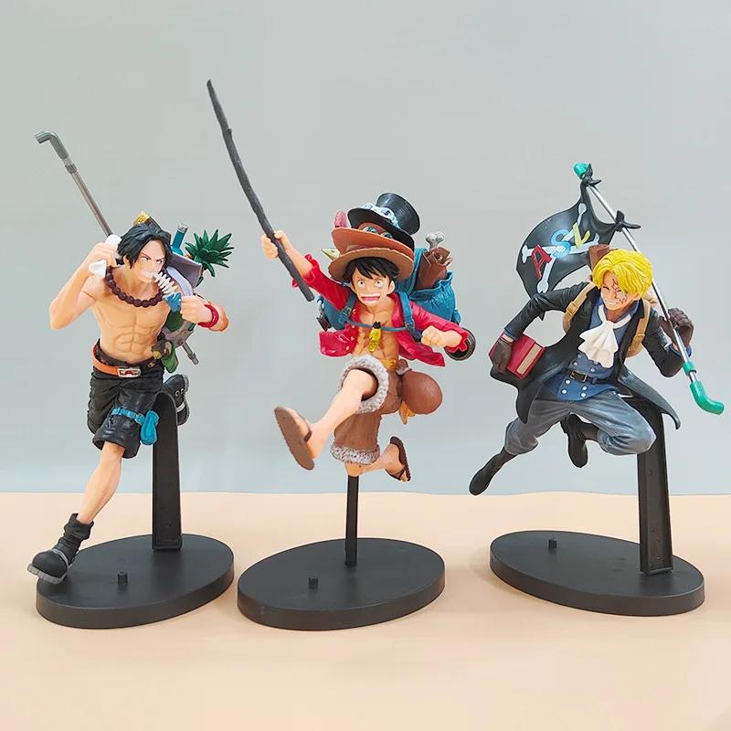 One Piece Character Luffy Three Brothers 3-piece Set/Luffy Saab. Ace Animation Model Office Decoration Children's Collection Gif