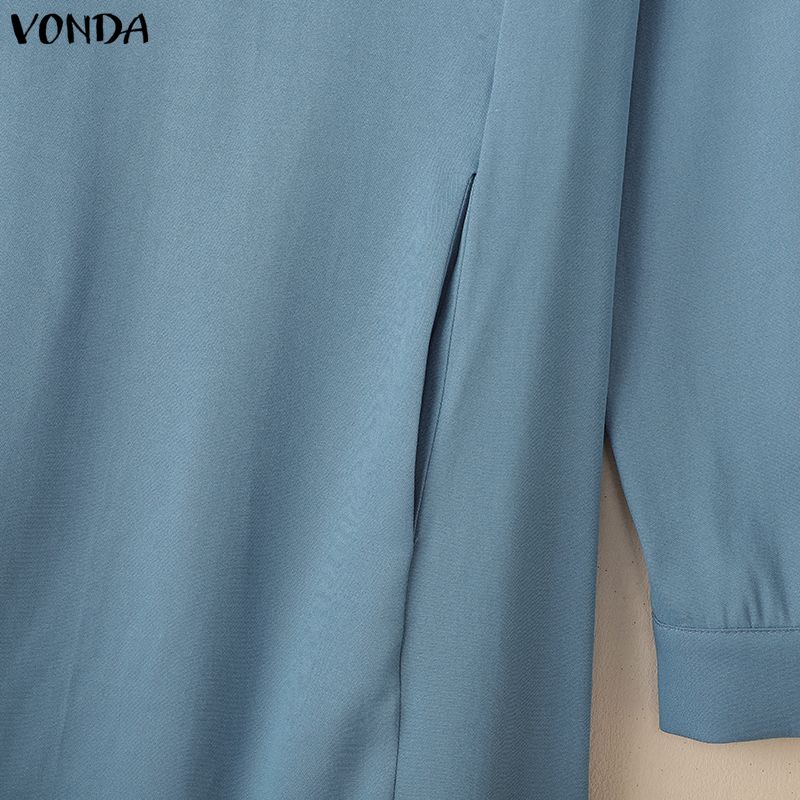 VONDA Elegante Damen Reverskragen Langarm Knöpfe Lässig Büro Dünne Hemden Kleid