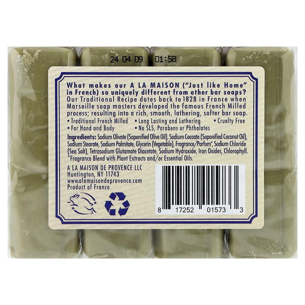 A La Maison de Provence, Hand and Body Solid Soap, Lavender Rosemary Olive Oil, 4 Bars, 100g (3.5oz) Each