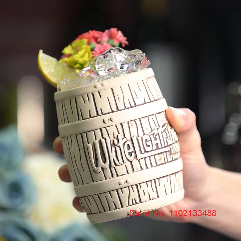 Hot White Lightning Wine Barrel TIKI Bar Keramikk Cocktailglass Klassisk amerikansk stil Pina Colada Maitai Drikkekopp Ølkrus