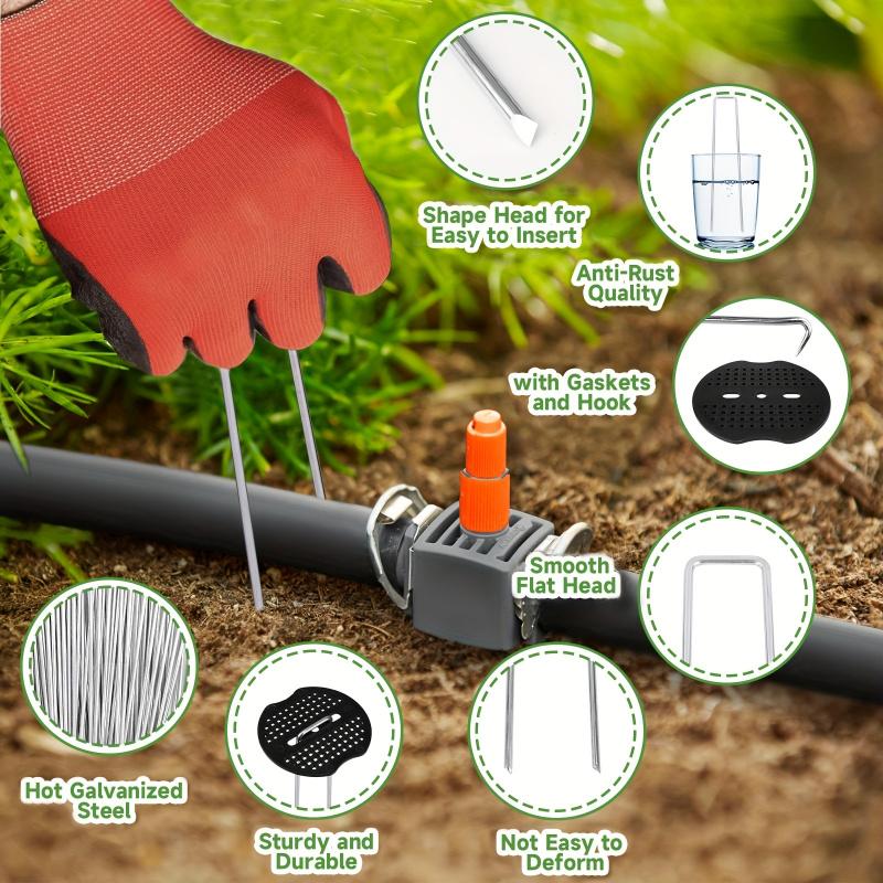 100/200/400pcs 6 Inch Hot-dip Galvanized Landscape Staples Plant Cover Stakes 11 Gauge Tent Stakes Garden Stakes + Gaskets