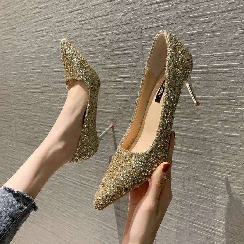 Shoes 2025 New Women's Spring and Summer Versatile Sequins Show Clothes Chinese Wedding Shoes Bridal Shoes High Heels Women's Stiletto