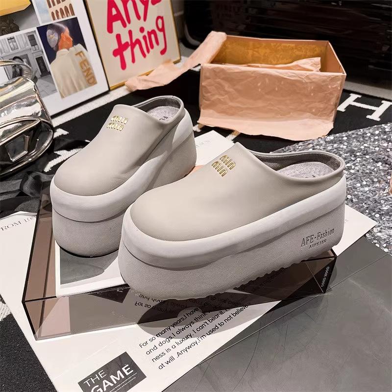 sponge cake thick-bottomed bag head half slippers outer wear women's new versatile small height increase casual slippers tide