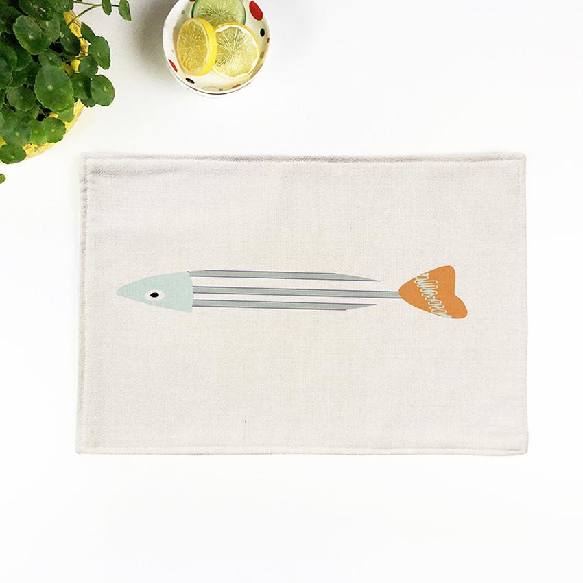 Linen Placemat Table Mat Fish Print Nordic Pads For Kitchen Dining Table Disc Pads Bowl Coasters Home Decor 44x28cm 2/4/6pcs