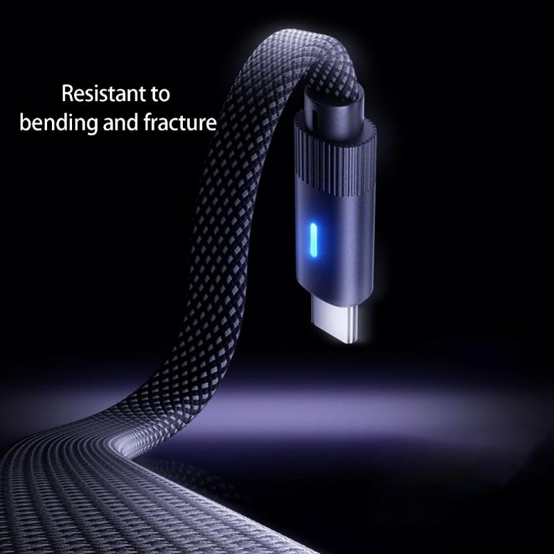 Braided Type C Cable Angled Connector With Soft Glowing Light Supports 100W Charging Braided Cable for Multiple Devices