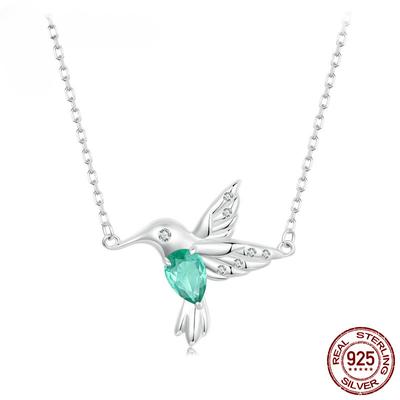 Collar de colibrí chapado en oro blanco de plata esterlina S925, colgante de pájaro, cadena para el cuello para mujer, joyería fina para fiesta, regalo
