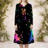Women Plus Size Two Piece Dress Set Round Neck Long Sleeve Printed Cropped Cardigan Sleeveless Dress