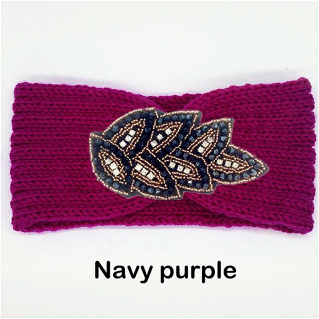 Women Rinestone Winter Headband Warmer Ear Knitted Wool Head Bands Turban Head Wrap Girl Bead Hairband Headwear Hair Accessories