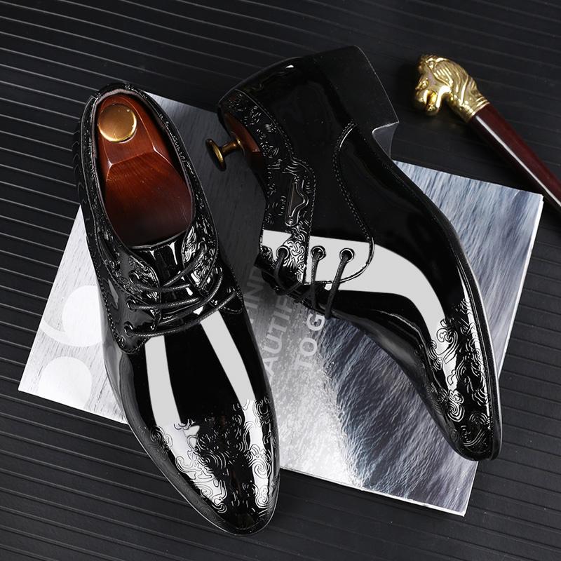 Black Patent Leather Formal Shoes for Man Big Size 46 Pointed Toe Casual Office Shoes Men Oxfords Shoes Sapato Social Masculino