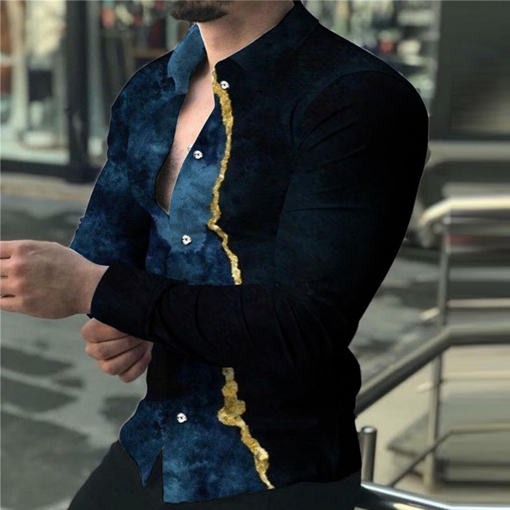 Stylish Geometric Pattern Long Sleeve Shirt, Casual Men's Wear