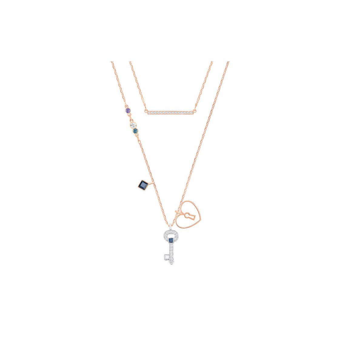 Swarovski Glowing Key Double Lock Necklace Set Women necklace 5273295 Box+Shopping Bag (Random Color)