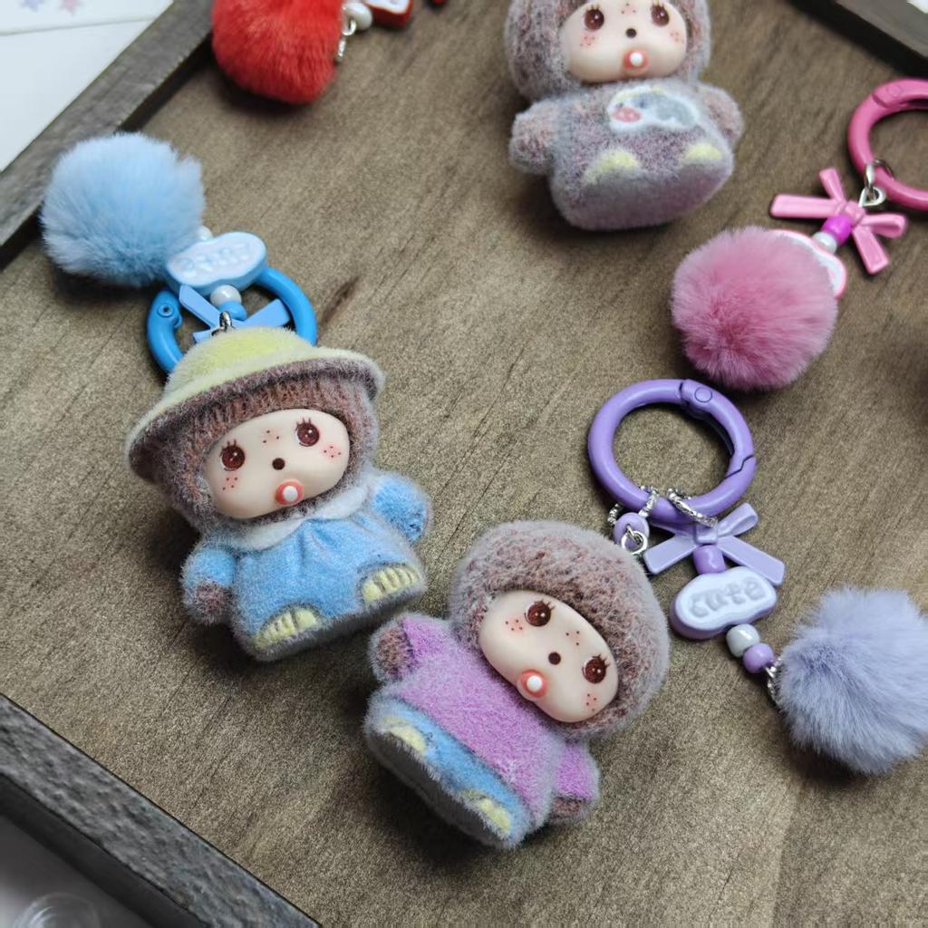 Plush Monchhichi Keychains Cartoon 3D Monchhichi Ingenious Bag Pendent Decorations Cute Keyrings Phone Chain Gifts For Girl