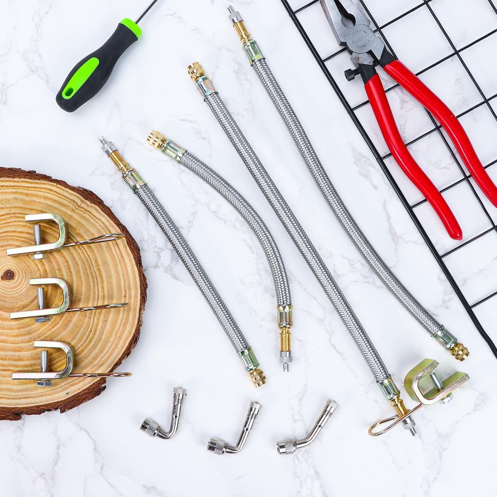 4Pc Valve Stem Extendsions 8/12 Inch Stainless Steel Braid Flexible 6Pc Schrader