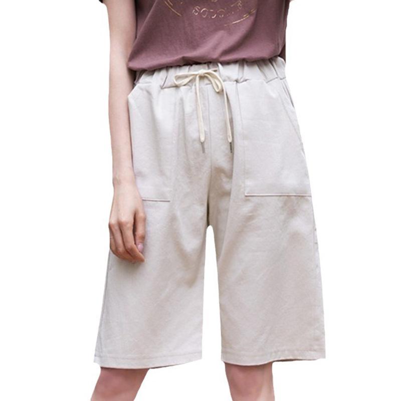 Pantaloni Scurți Femei Vară Ușori cu Talie Înaltă cu Picior Larg Casual Lungime Medie Picior Drept Mărimi Mari Talie Elastică Pantaloni Treisfert pentru Femei