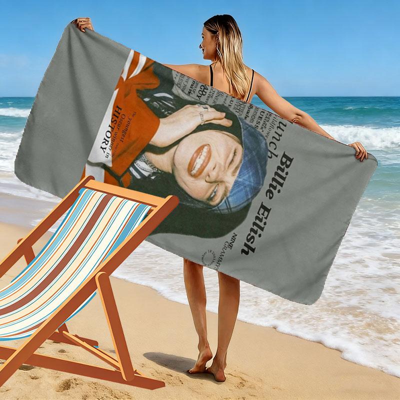 Asciugamano da Spiaggia con Stampa Billie Eilish, Asciugamano Grande Morbido ad Asciugatura Rapida per Spiaggia Campeggio Nuoto