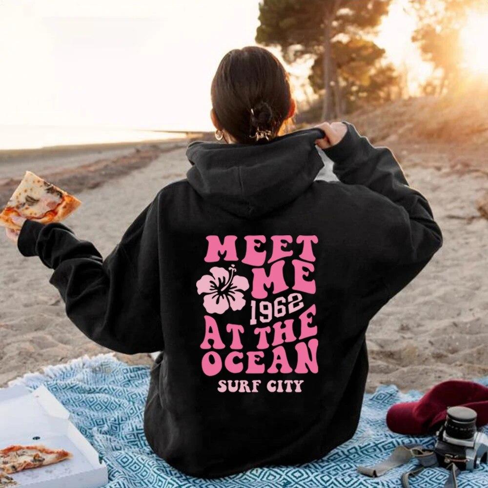 

Толстовка с капюшоном «Встретимся в океане» Ocean Beach Толстовка с капюшоном в стиле ретро Калифорния Эстетические толстовки Vsco с принтом на спине Топы Tumblr Толстовка унисекс L