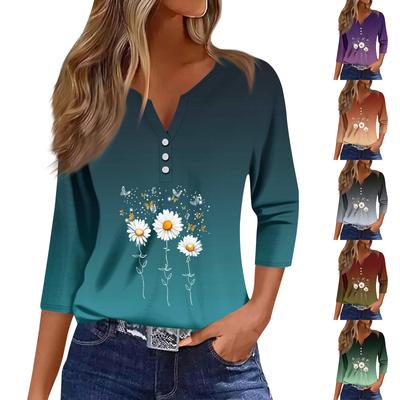 Modisches und lässiges Pullover-Oberteil mit sieben Viertelärmeln und beliebtem Aufdruck für Damen